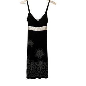 Black‎ Y2K Dress Evening Party Cocktail Floral Silver Embellished Sleeveless